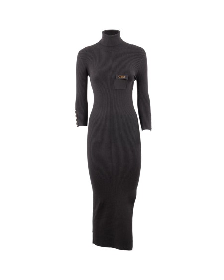 Shop ELISABETTA FRANCHI  Abito: Elisabetta Franchi abito in maglia a costine con taschino.
Collo dolcevita.
Maniche ¾ con bottoni.
Gonna longuette con profondo spacco laterale.
Lavorazione a costine.
Taschino con logo in metallo dorato.
Vestibilità Slim.
Composizione: 64%Lyocell 20%Poliammide 16%Seta.
Made in Italy.. AM23B56E2-110